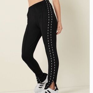 Pink Victoria’s Secret Black Track Pants Zipper Leg Logo Tape Joggers Size L